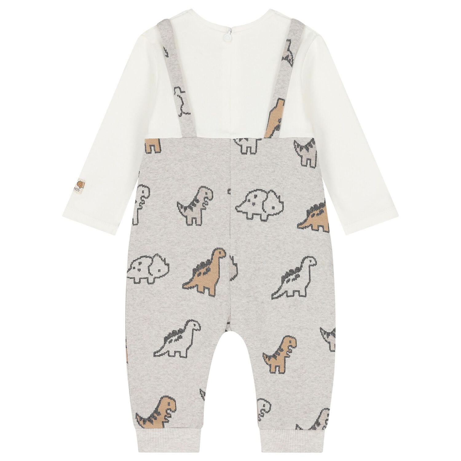 Baby Boys Grey & White Dinosaur Romper, 1, hi-res