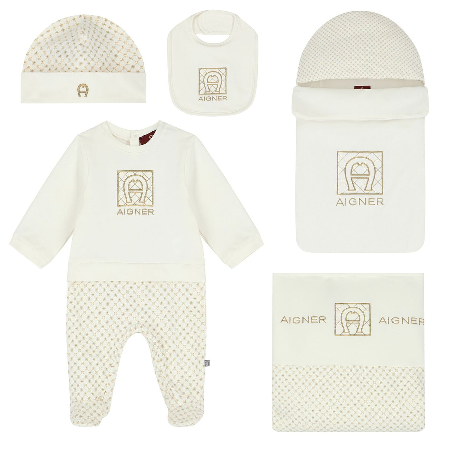 Ivory & Gold Logo Babygrow Set, 1, hi-res image number null