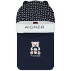 Navy Blue & White Pima Cotton Logo Baby Nest, 2, hi-res