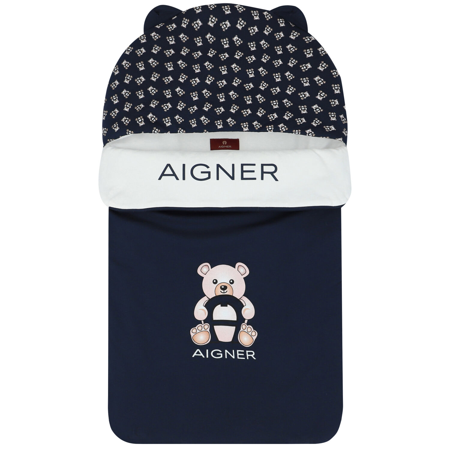 Navy Blue & White Pima Cotton Logo Baby Nest, 2, hi-res image number null