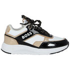 حذاء رياضى بنات بالشعار باللون الاسود والابيض, 1, hi-res