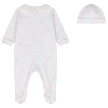 Baby Girls White & Pink Toile de Jouy Babygrow Gift Set