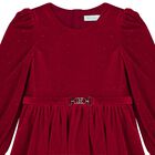 Girls Red Embellished Velvet Dress, 2, hi-res