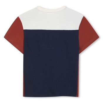 Boys Navy Blue, Ivory & Orange Logo T-Shirt
