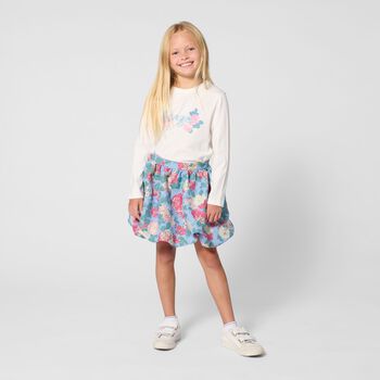 Girls Ivory Floral Logo Long Sleeve Top