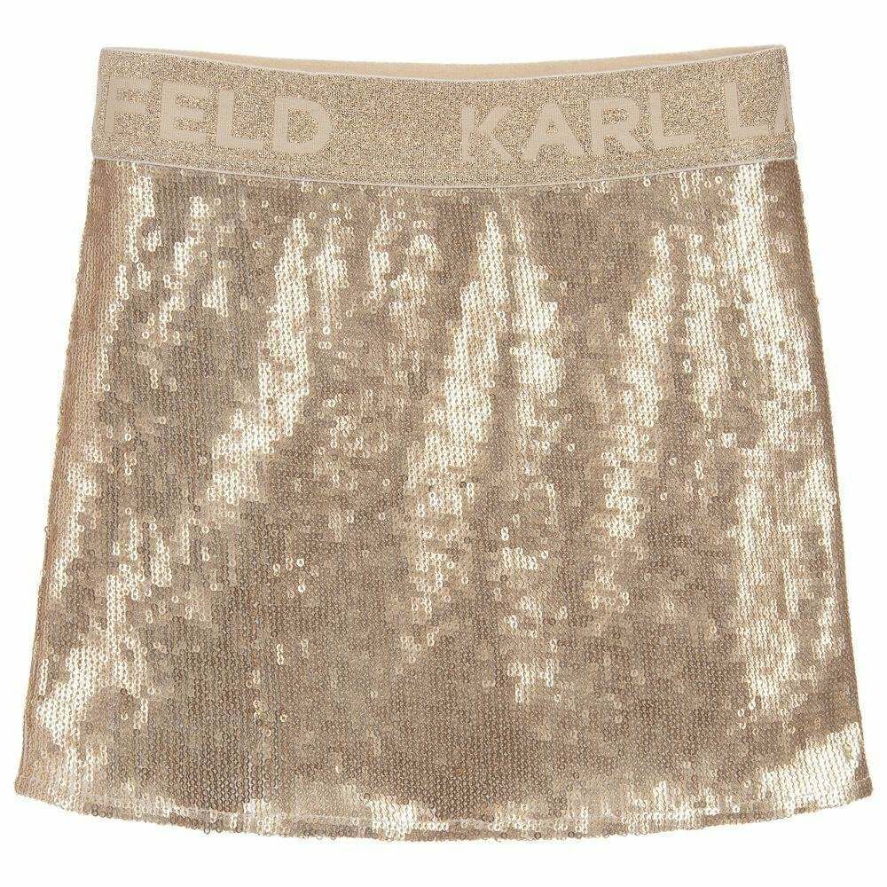 Karl Lagerfeld Girls Gold Sequin Skirt 