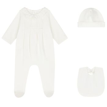 Baby Girls Ivory Embroidered Babygrow Gift Set