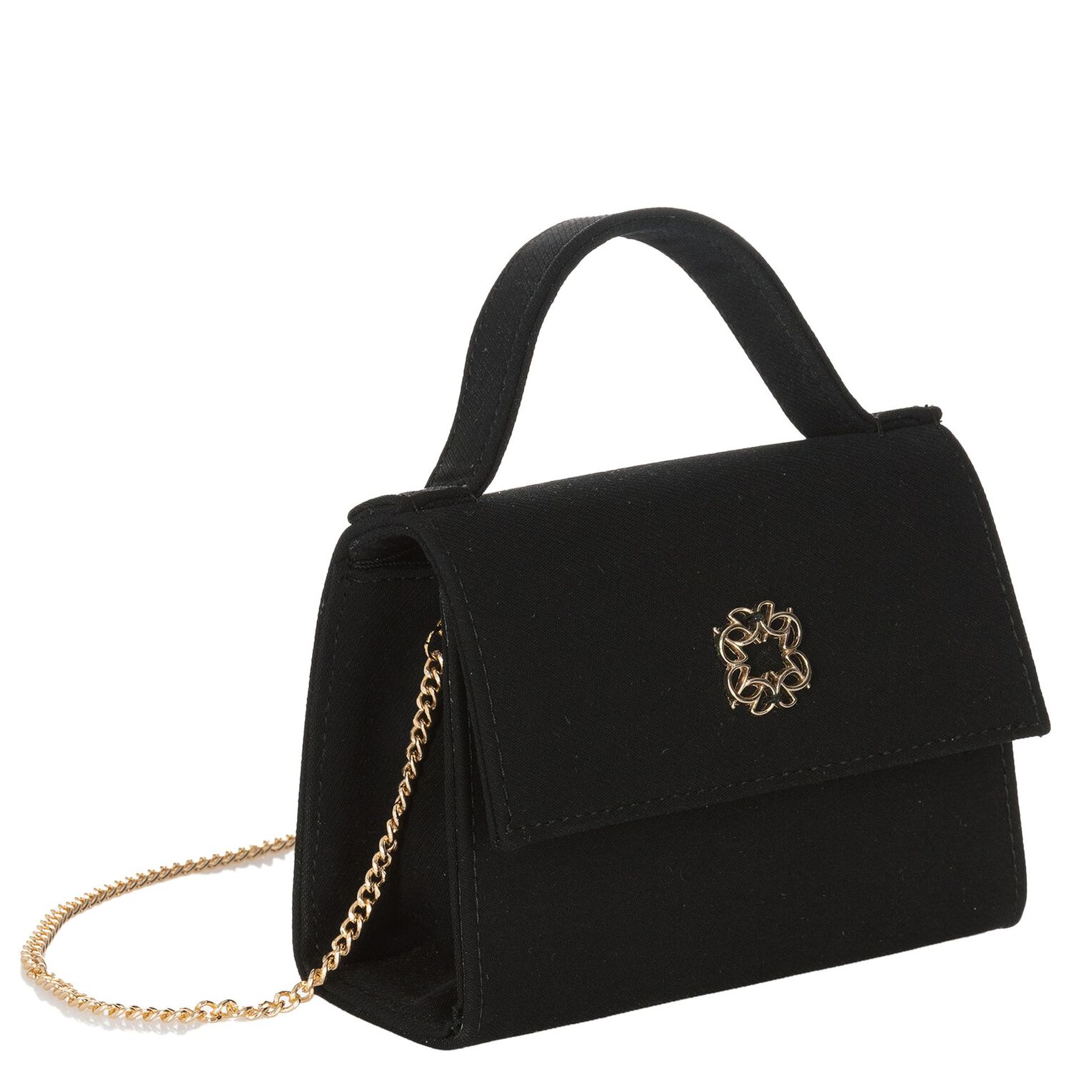 Girls Black Crepe Handbag, 2, hi-res