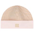 Baby Girls Pink & Beige Logo Hat, 2, hi-res