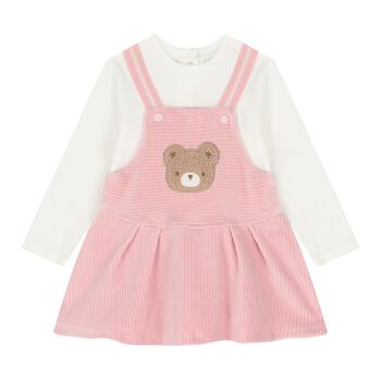 Baby Girls Ivory & Pink Teddy Bear Dress