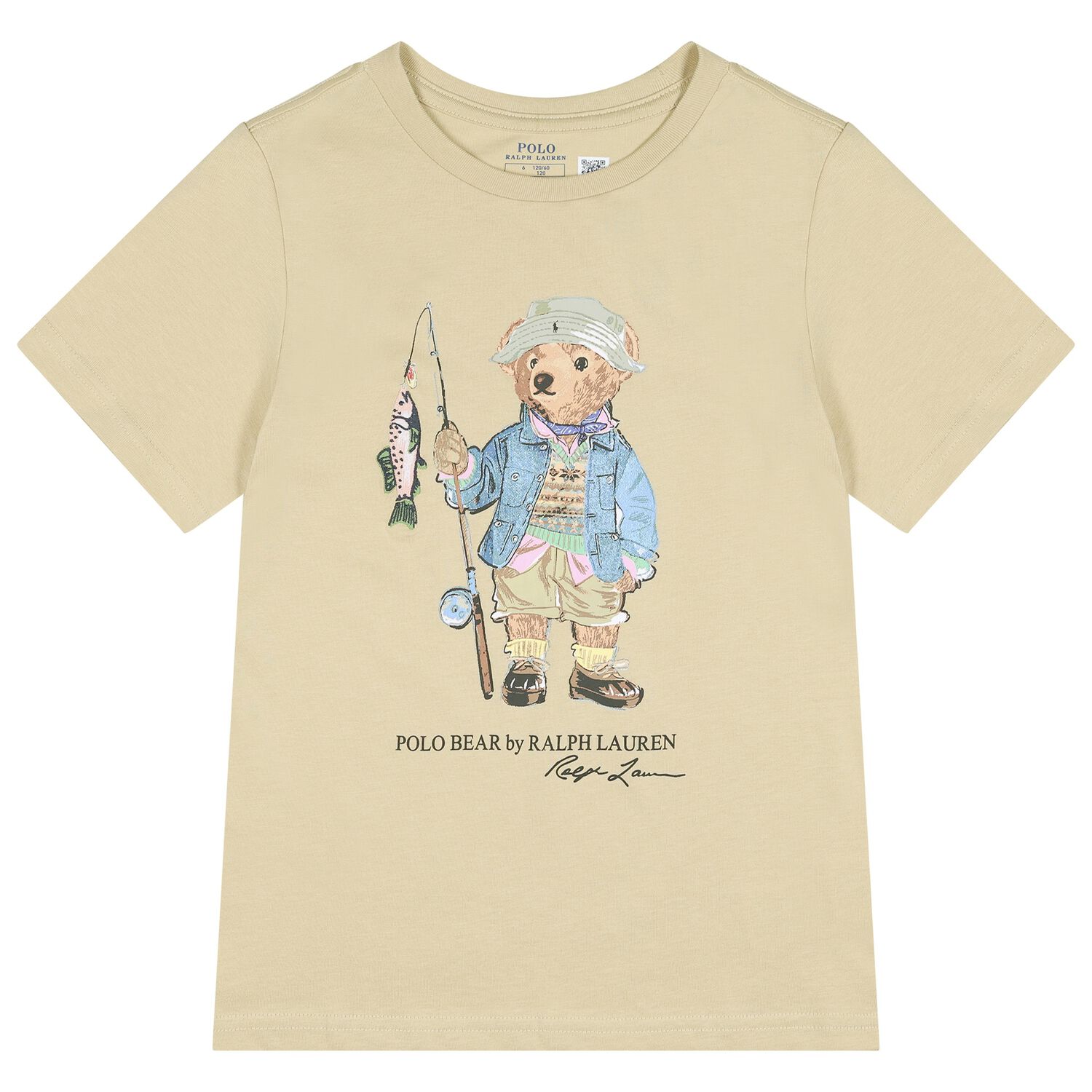 Boys Beige Fishing Polo Bear T-Shirt, 1, hi-res
