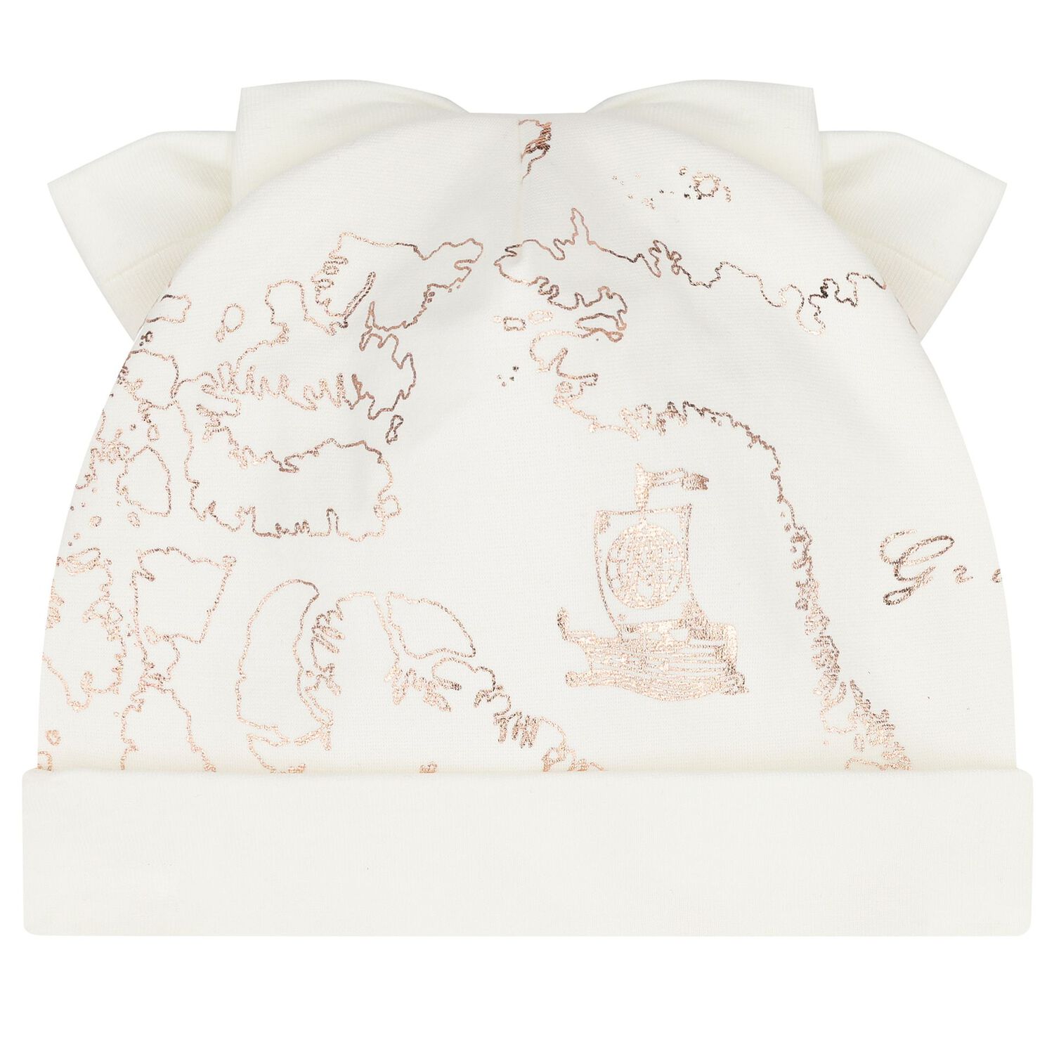 Baby Girls Ivory Bow Geo Map Hat, 1, hi-res