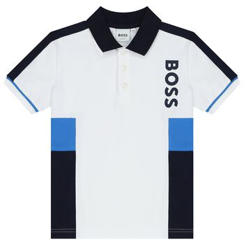 Boys White & Blue Logo Polo Shirt