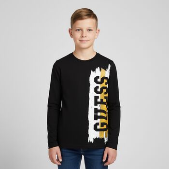 Boys Black Logo Long Sleeve Top