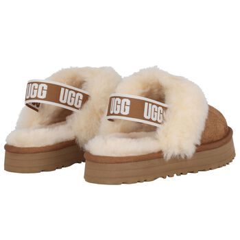 Girls Beige Funkette Suede Clogs
