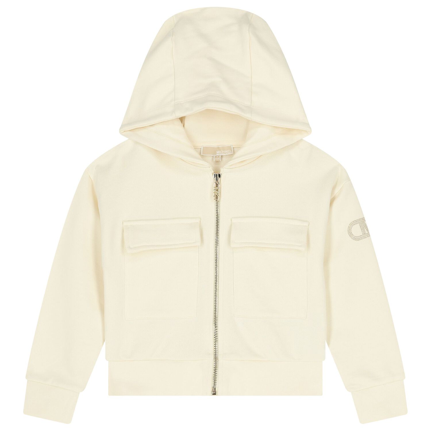 Girls Ivory Logo Hooded Zip Up Top, 1, hi-res