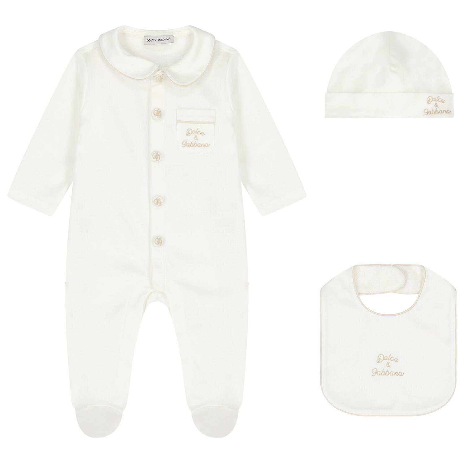 White & Beige Logo Babygrow Gift Set, 1, hi-res