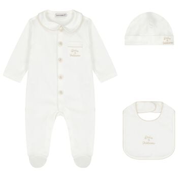 White & Beige Logo Babygrow Gift Set