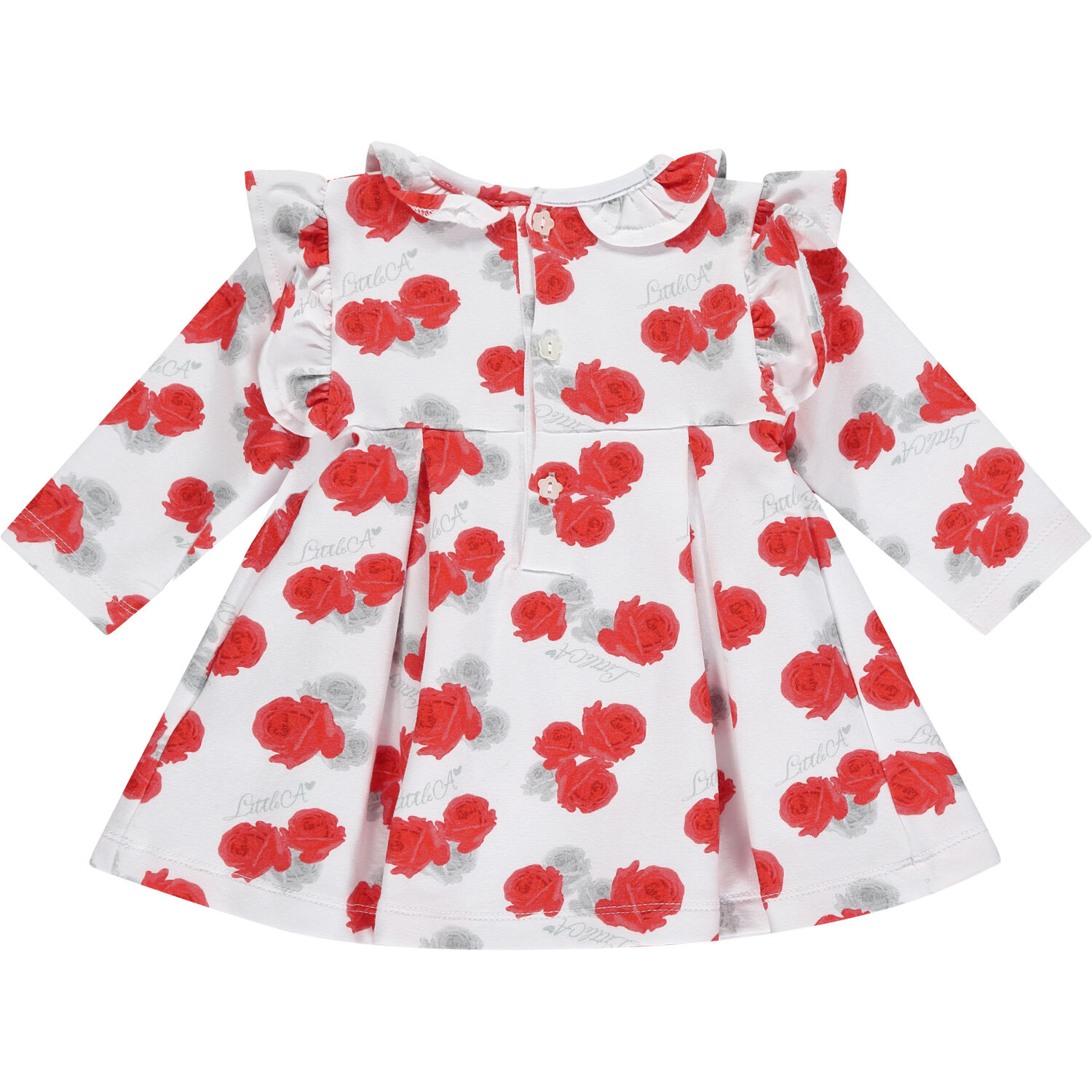 Baby Girls White & Red Roses Dress, 1, hi-res image number null