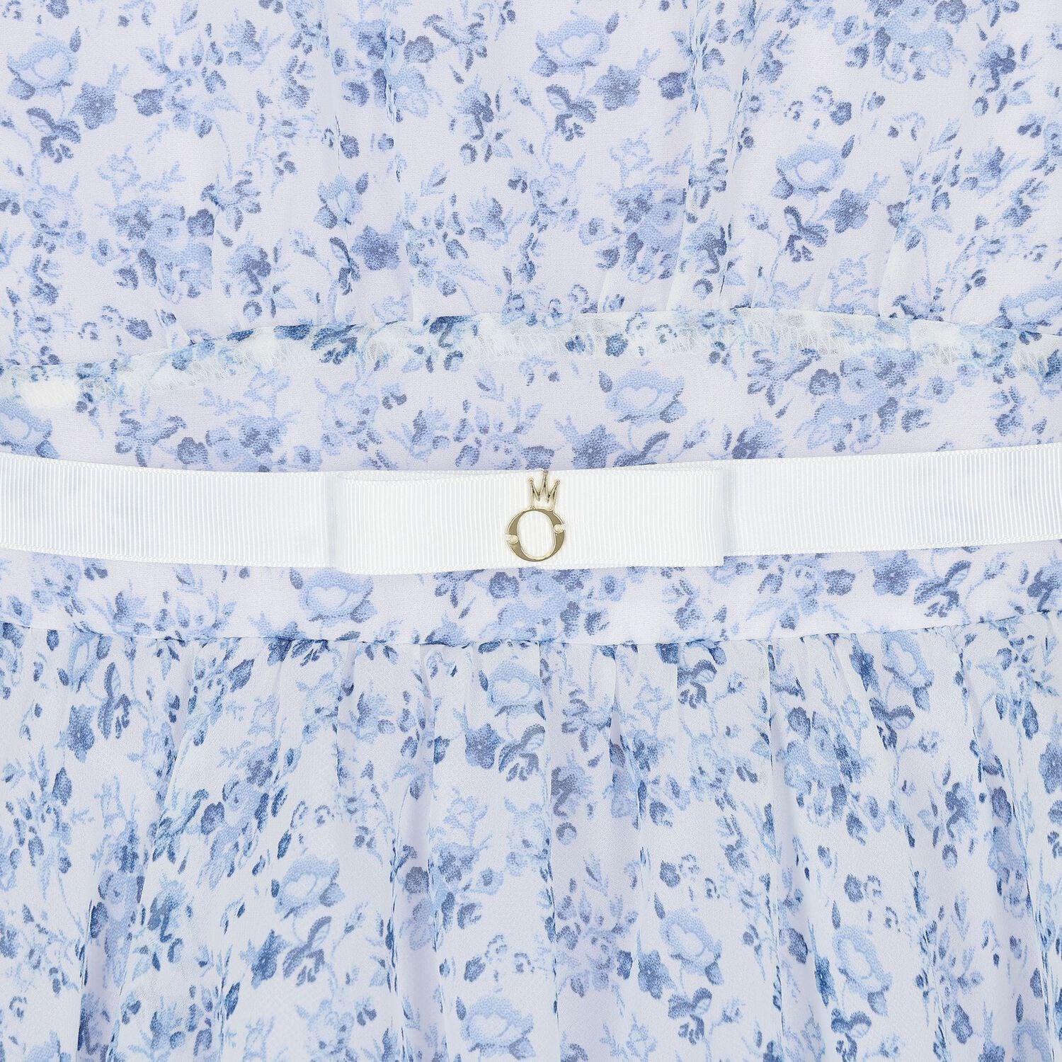 Girls Blue Floral Belted Dress, 2, hi-res