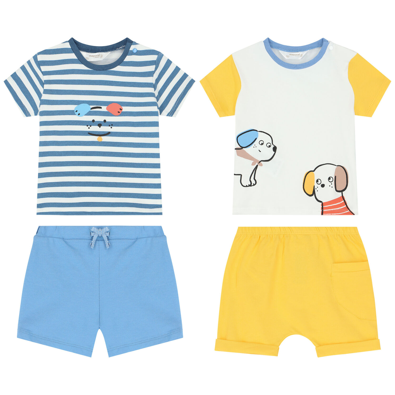 Baby Boys White & Yellow Shorts Set (4 Piece), 2, hi-res