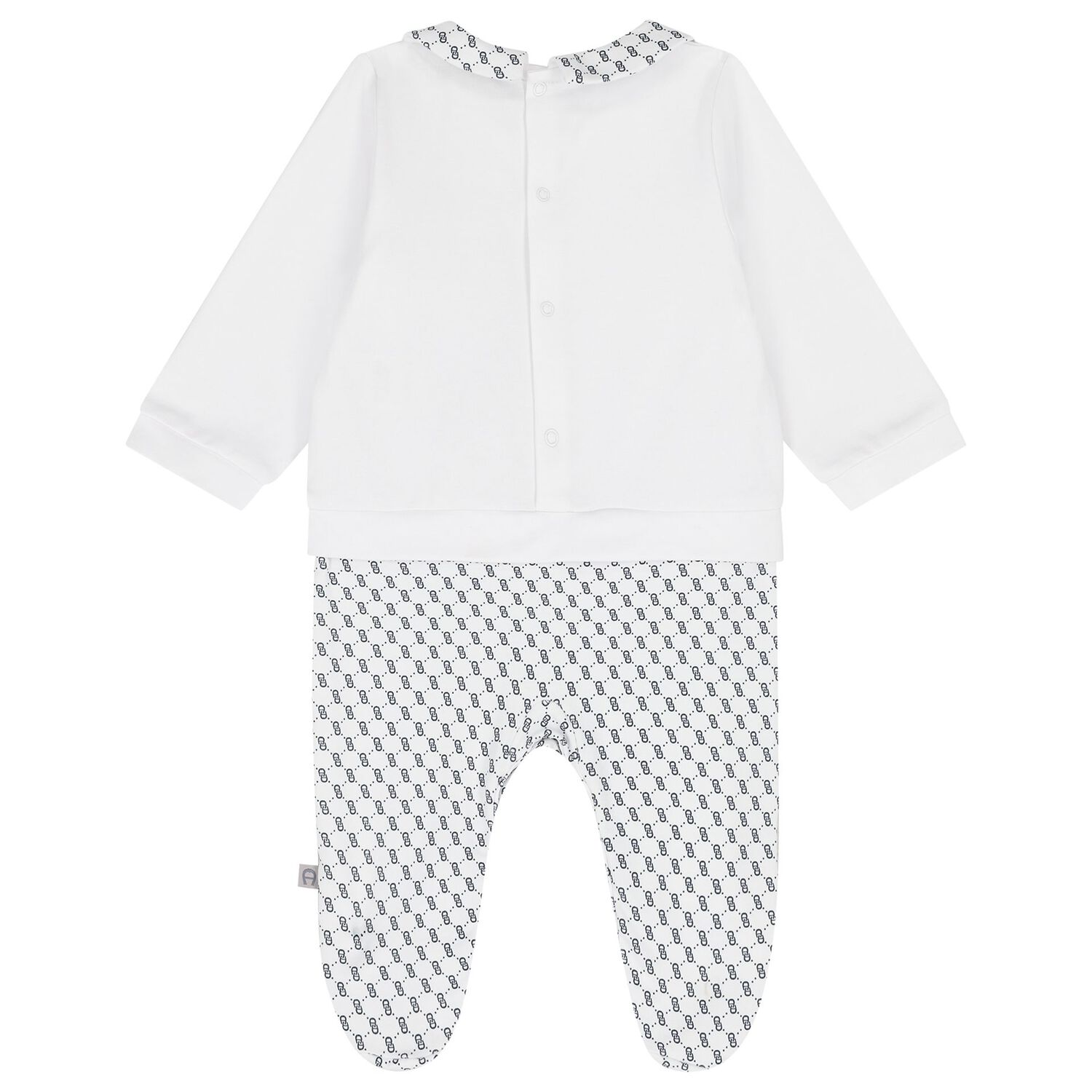 Baby Boys White & Navy Blue Logo Babygrow, 1, hi-res