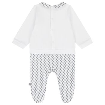 Baby Boys White & Navy Blue Logo Babygrow