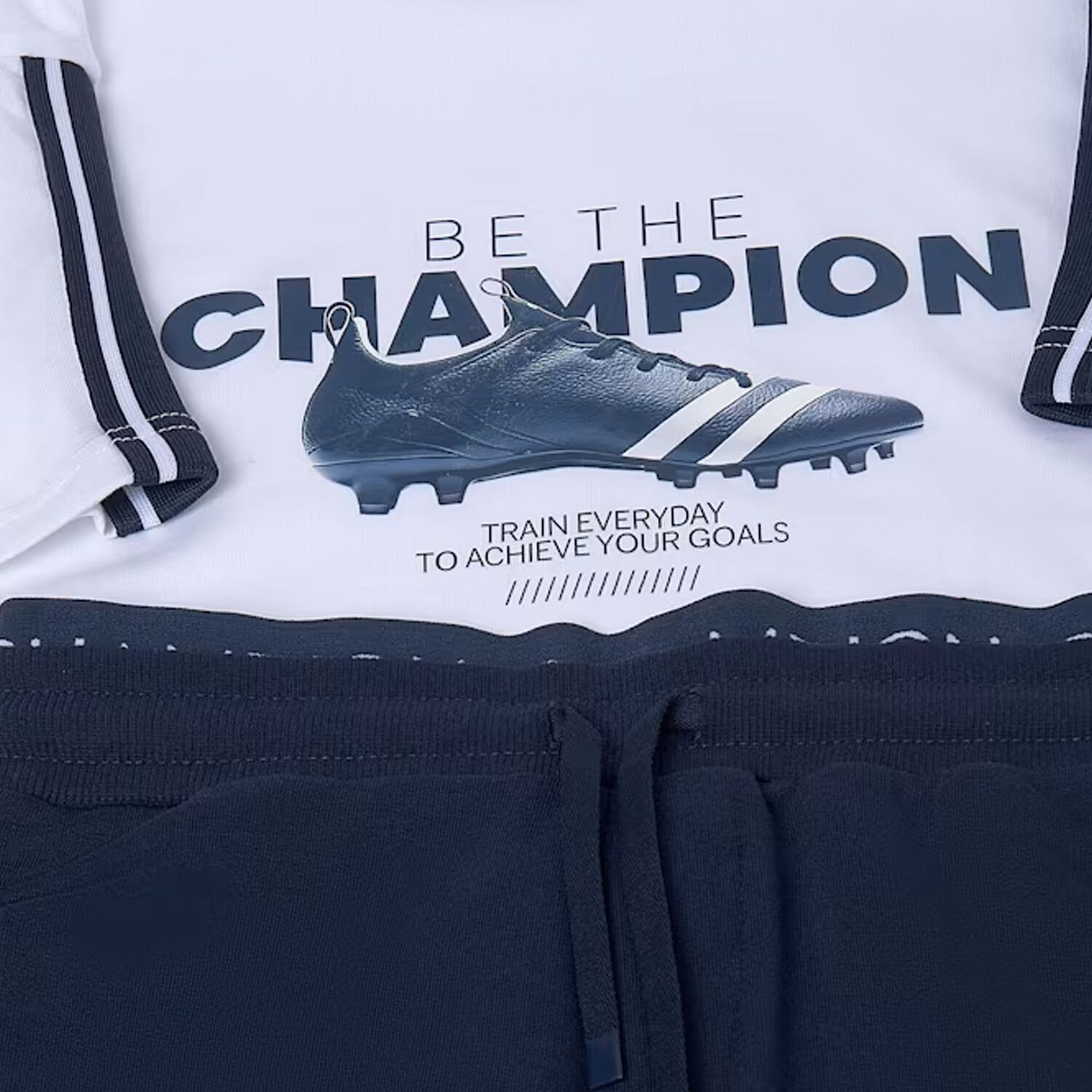 Boys White & Navy Blue Shorts Set, 1, hi-res