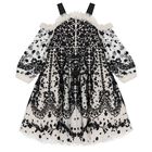 Girls Black & Beige Floral Off-Shoulder Dress, 1, hi-res