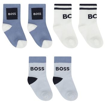 Baby Boys White & Blue Logo Socks ( 3-Pack ) 