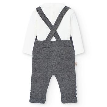 Baby Boys Ivory & Grey Dungaree Set, 1 Baby Boys Ivory & Grey Dungaree Set