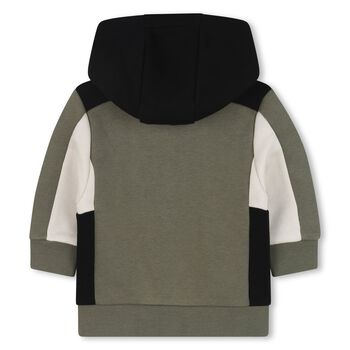 Younger Boys Green, Ivory & Black Hooded Zip Up Top