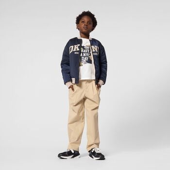 Boys Beige & Navy Blue Logo Reversible Jacket