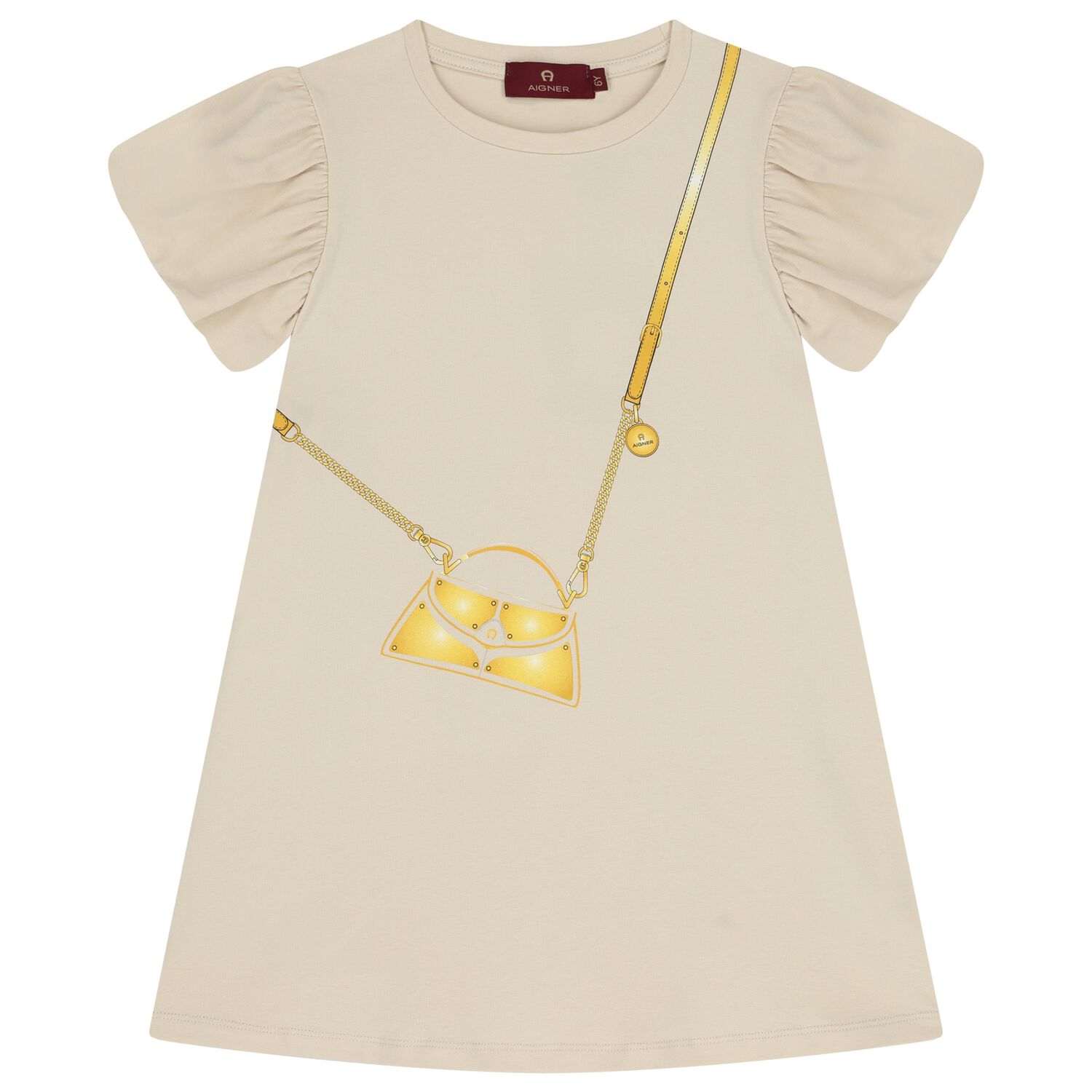 Girls Beige Bag Logo Dress, 2, hi-res