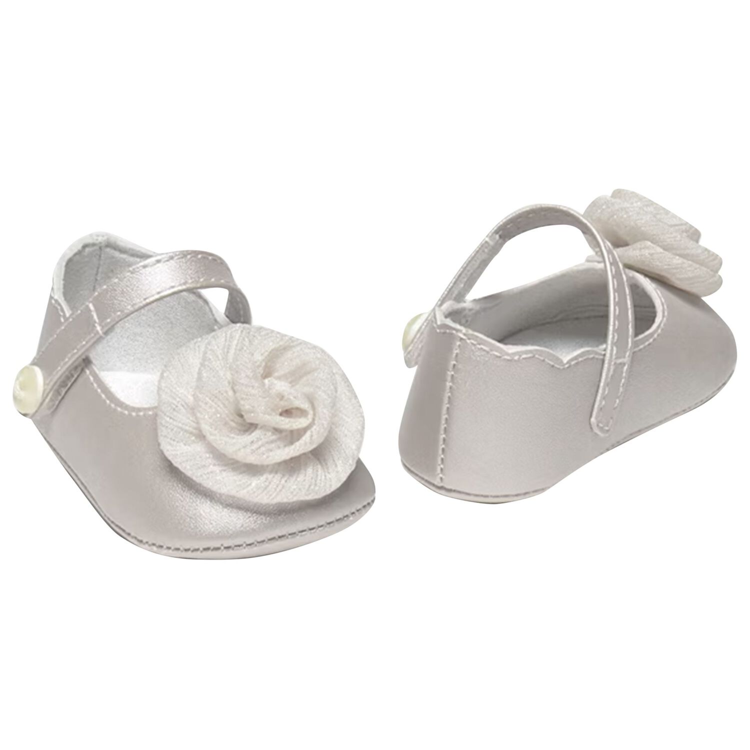 Baby Girls Silver Flower Pre Walker Shoes, 2, hi-res image number null