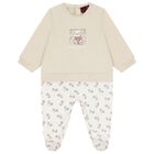 Beige & Ivory Teddy Bear Logo Babygrow, 1, hi-res