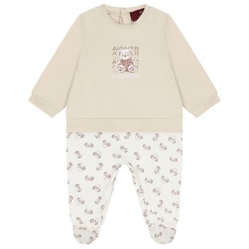 Beige & Ivory Teddy Bear Logo Babygrow