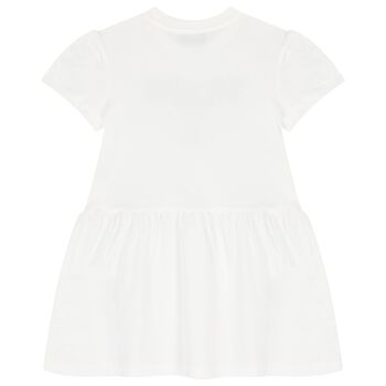 Girls White Teddy Bear Logo Dress