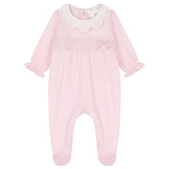 Baby Girls Pink & White Bow Babygrow
