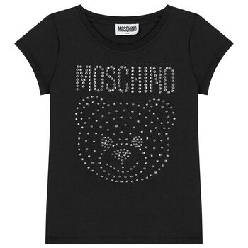 Girls Black Embellished Teddy Logo T-Shirt