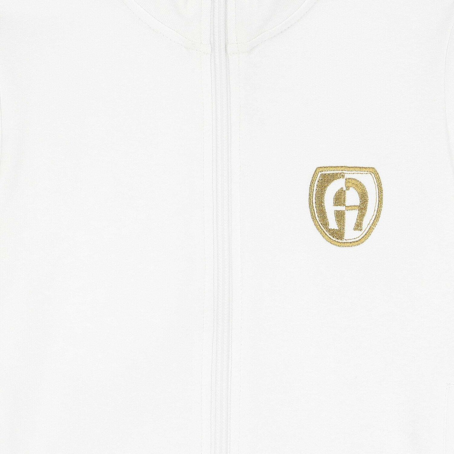 Boys White Logo Zip Up Top, 1, hi-res