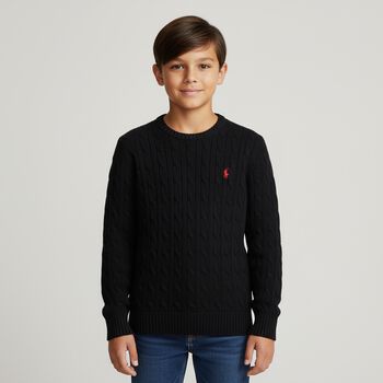 Boys Black Logo Cable Knit Jumper