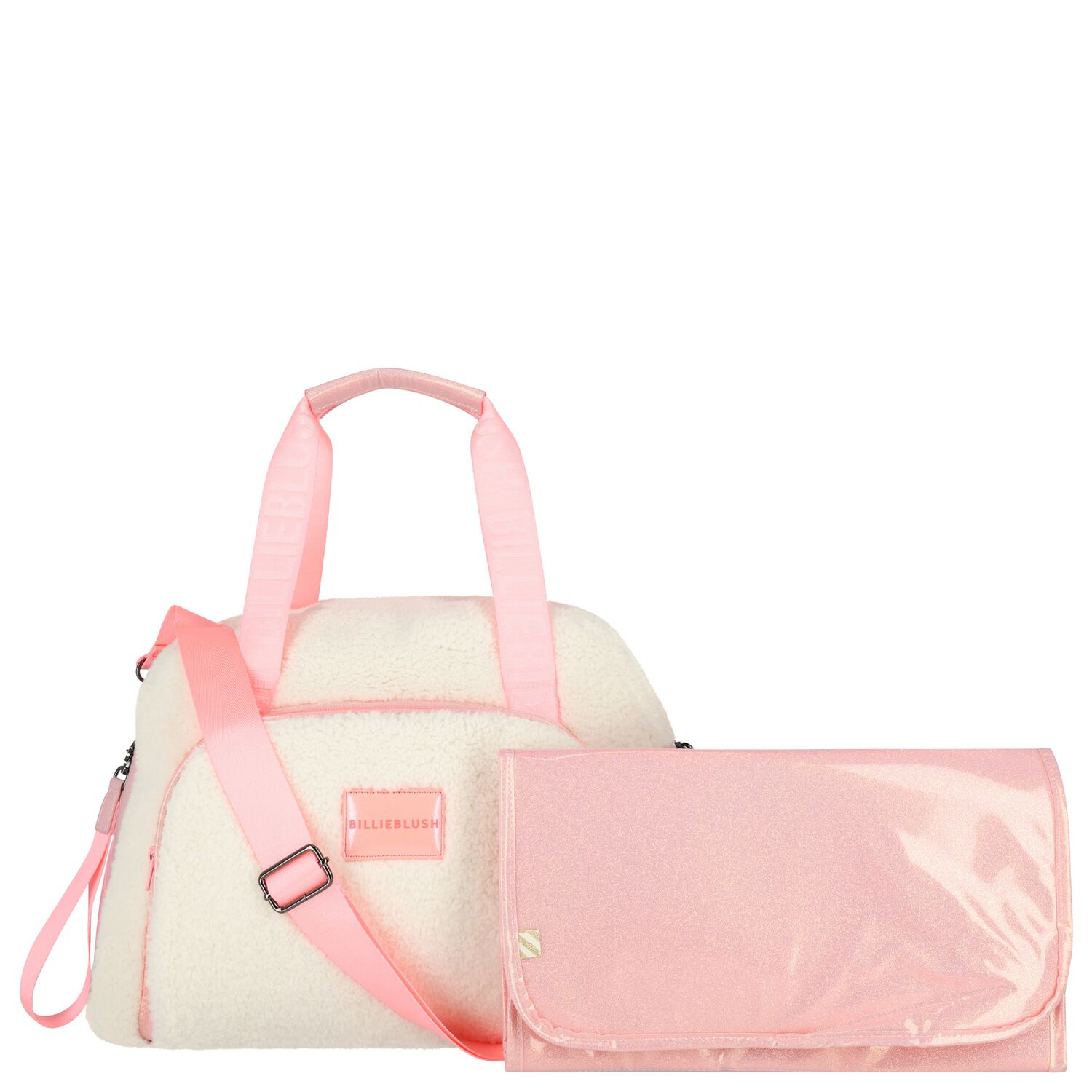 Baby Girls Ivory & Pink Sherpa Fleece Changing Bag, 1, hi-res