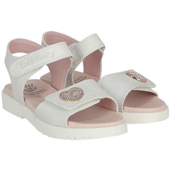 Girls Ivory Iridescent Heart Sandals