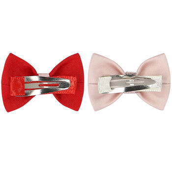 Girls Red & Pink Bow Hair Clips ( 2 Pack )