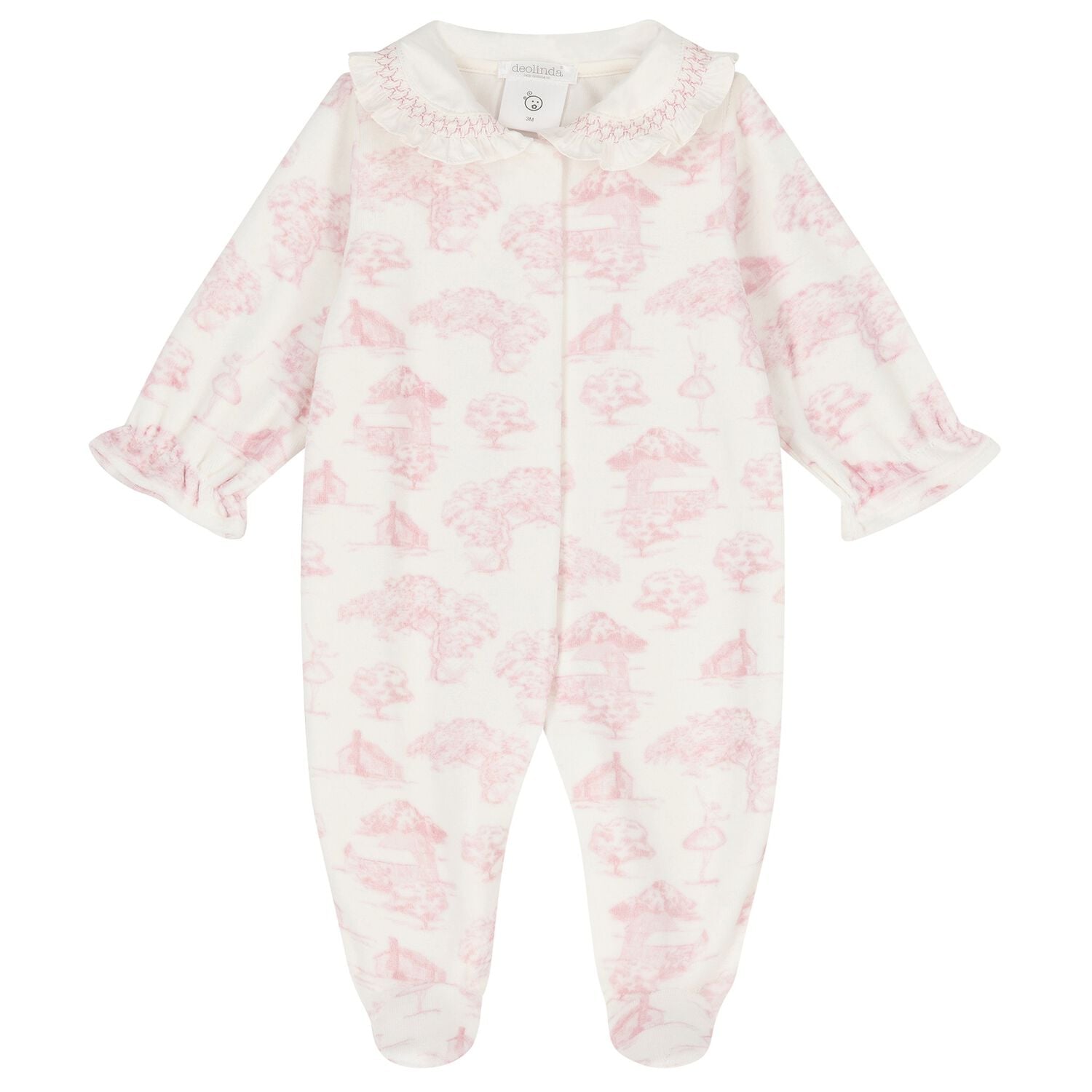 Baby Girls Ivory & Pink Toile de Jouy Babygrow, 1, hi-res