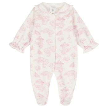 Baby Girls Ivory & Pink Toile de Jouy Babygrow