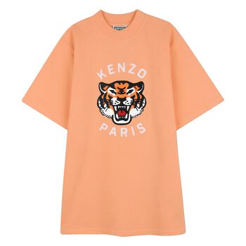 Girls Orange Tiger Logo T-Shirt