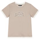 Boys Beige & White Logo T-Shirt, 1, hi-res