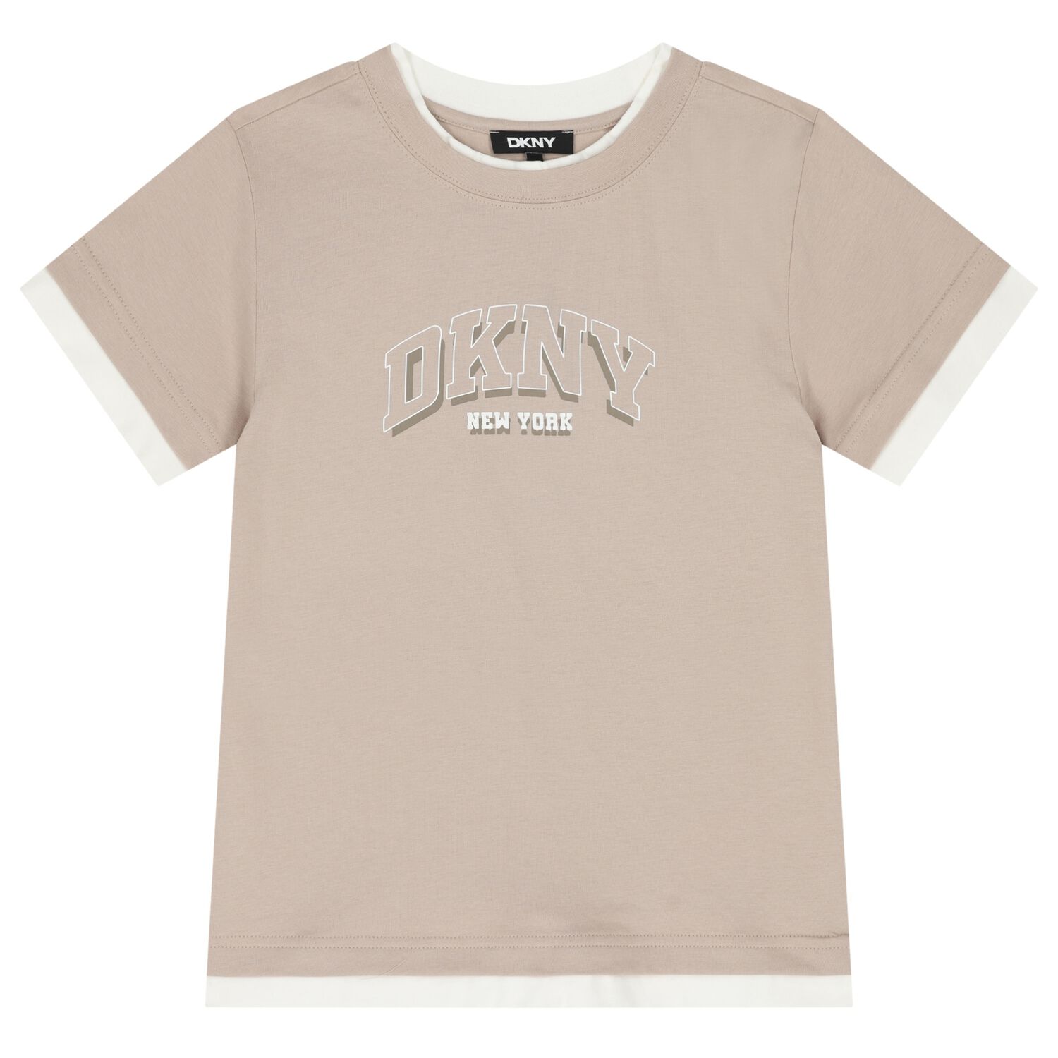 Boys Beige & White Logo T-Shirt, 1, hi-res